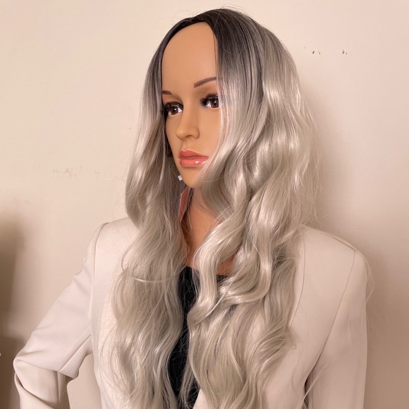 shadow root platinum wig icy white silver 30 inch middle parting grey wig NWT - Picture 12 of 16